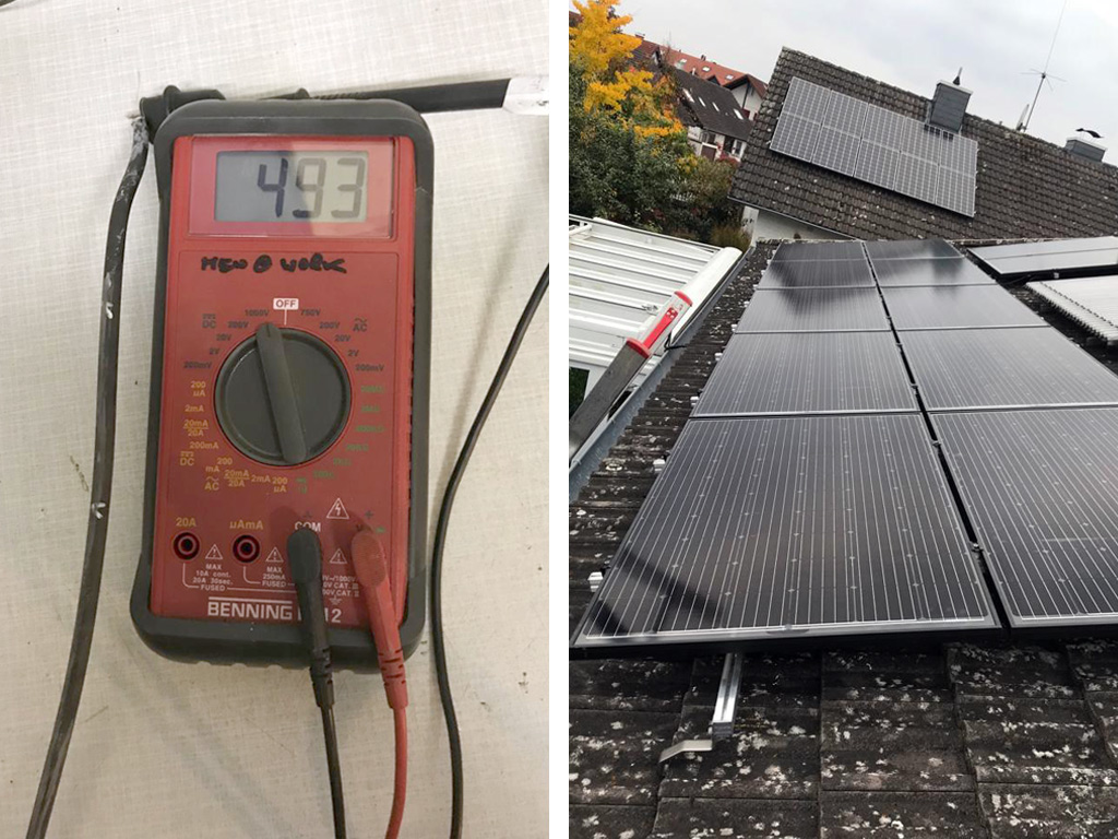 Fotos: Messgerät und Solaranlage auf dem Dach