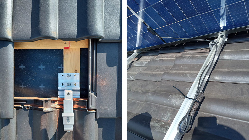 Zwei Fotos Baustelle Solaranlage Hanau