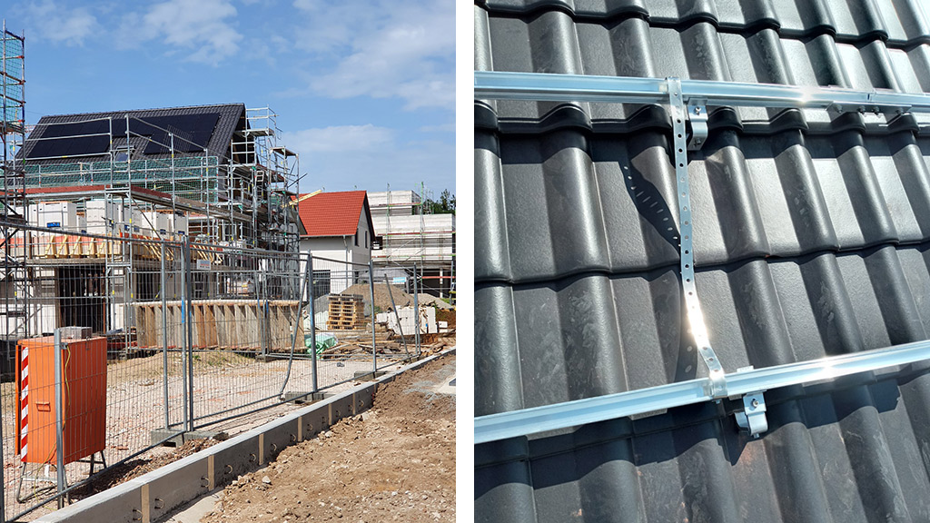 Zwei Fotos Baustelle Solaranlage Hanau
